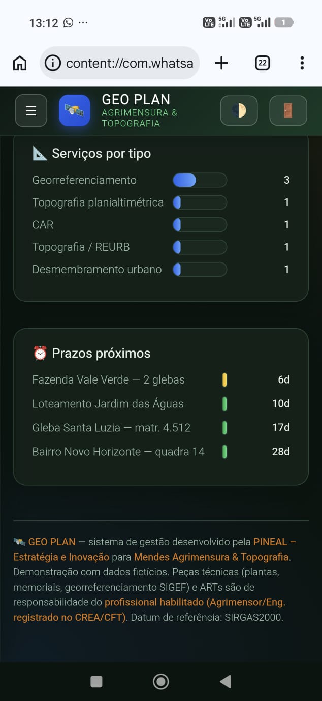 Sistema real desenvolvido pela PINEAL — captura em celular
