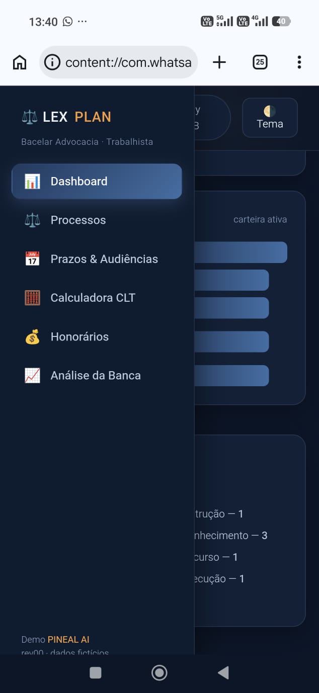 Sistema real desenvolvido pela PINEAL — captura em celular